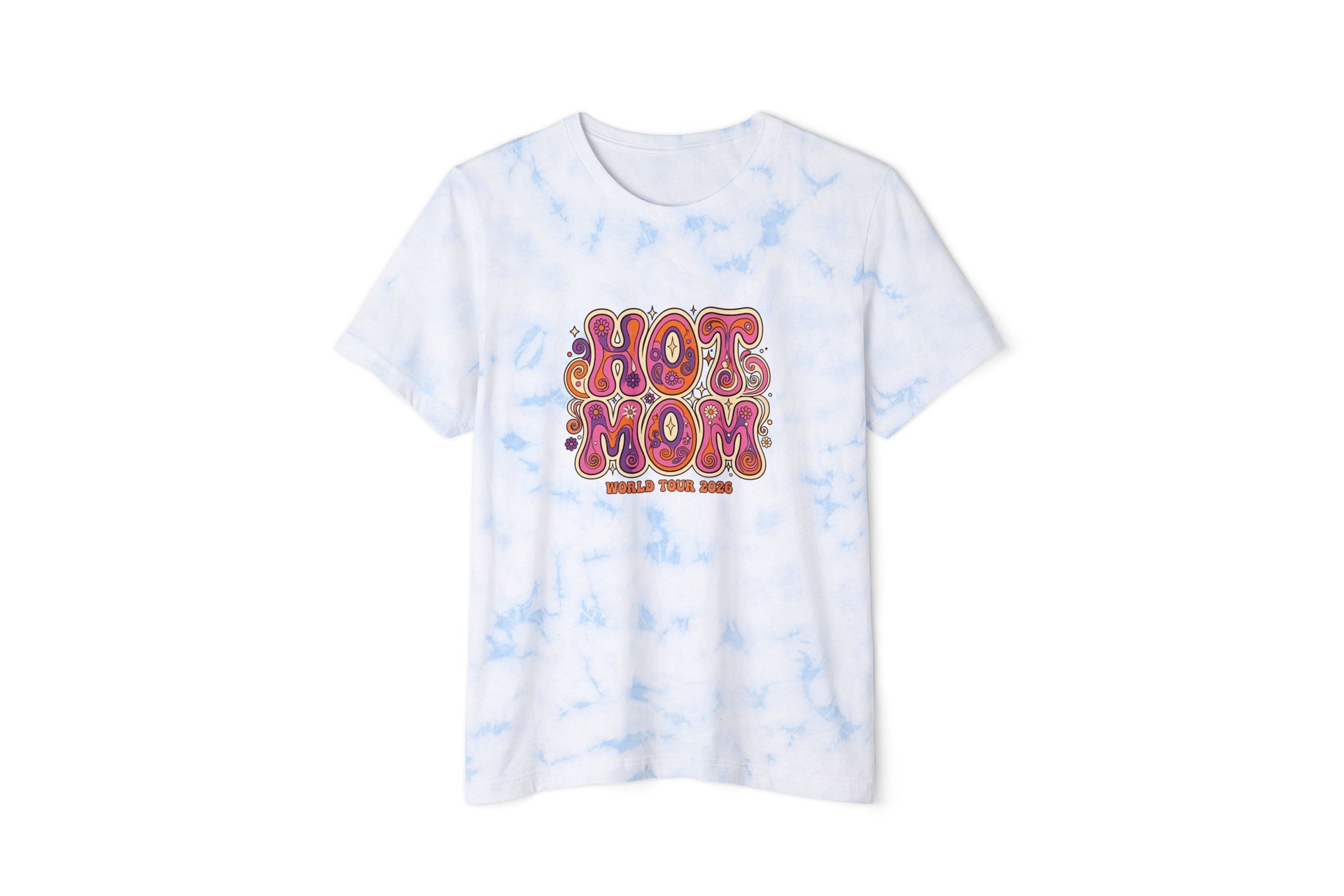 Slim fitted pink, purple, and orange tie-dye T-shirt with a psychedelic still got it graphic surrounded by roses and stars